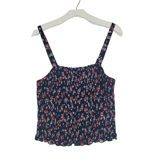 TORRID Womens Top 1X Crop Navy Floral Challis‎ Smocked Square Neck Plus Strappy - Picture 1 of 11